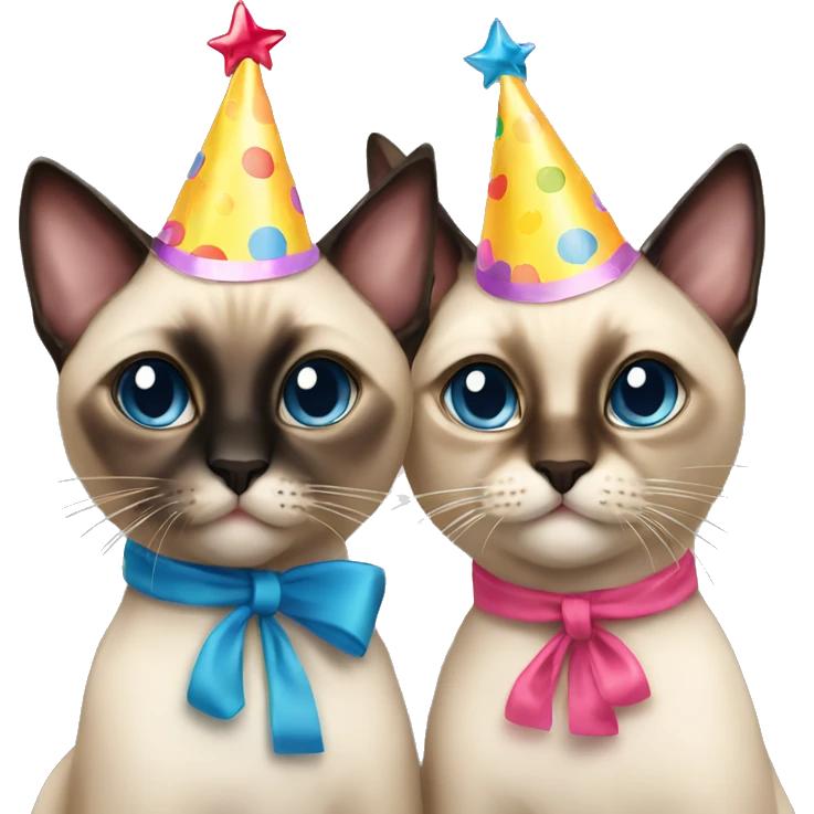 two  siamese cats at a birthday party emoji