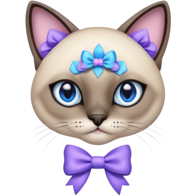 siamese cat wearing a lavender bow emoji