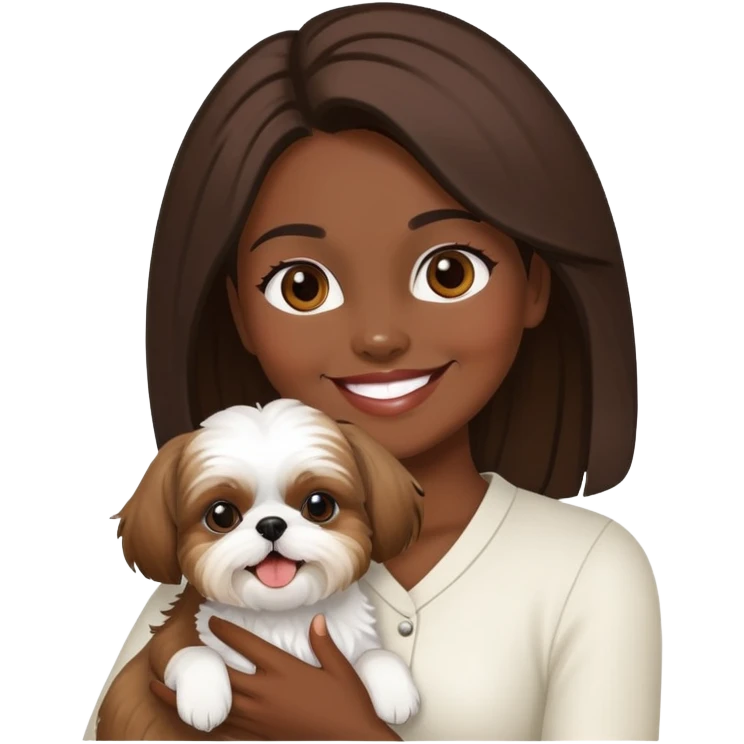 dark-skinned woman holding a Shih Tzu dog emoji