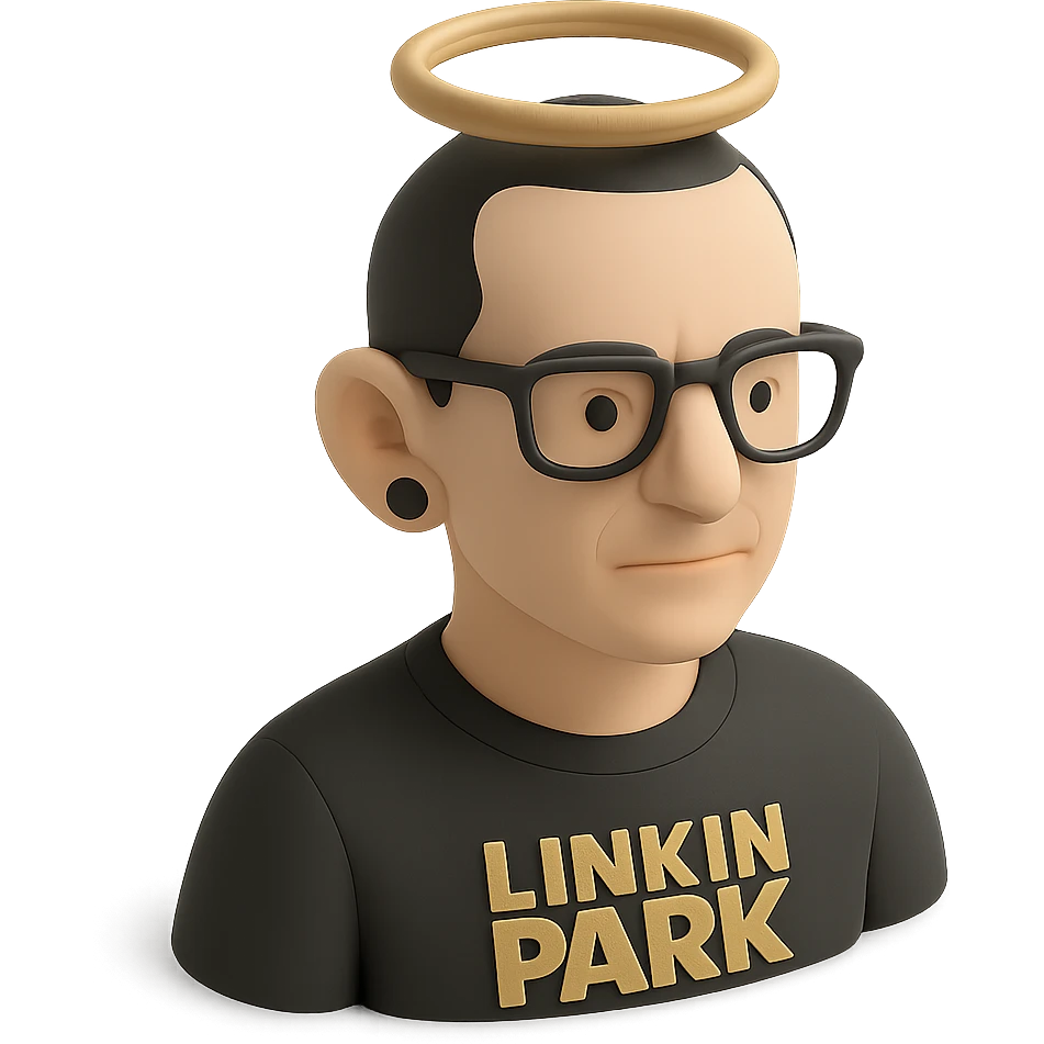 Chester Bennington from Linkin Park with a holy halo emoji