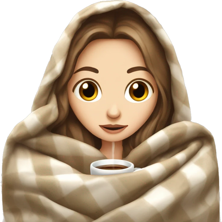 White Girl inside a blanket sipping coffee eyes closed emoji