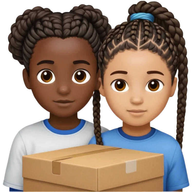 Realistic black girl with box braids and light skin boy with short curly hair emoji