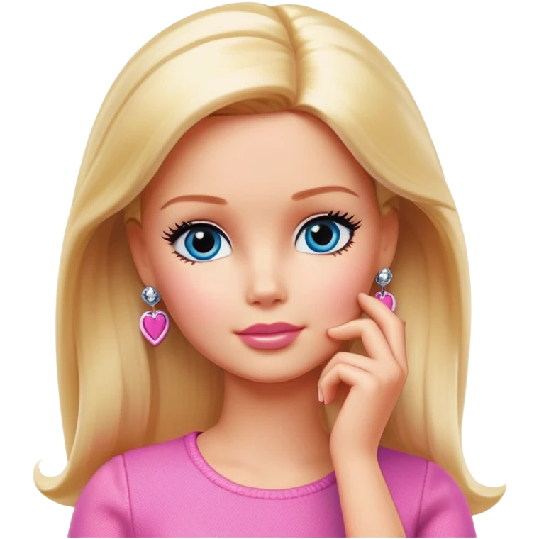barbie with thoughtful expression looking up the side with a hand on her chin ￼ emoji