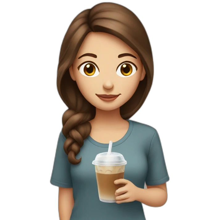 Girl with brown hair with iced coffee emoji