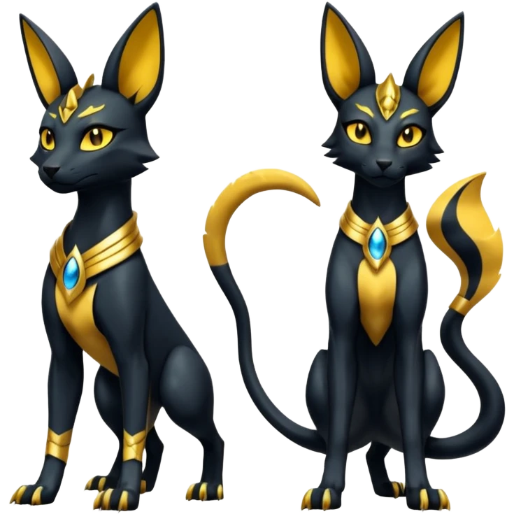 Shiny 4-legged Umbreon-Bastet-Anubis-Salandit-Zeraora-fusion, full body emoji