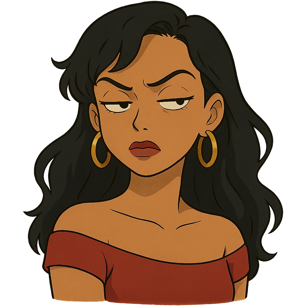 ghibli style side eye baddie with expressive face emoji