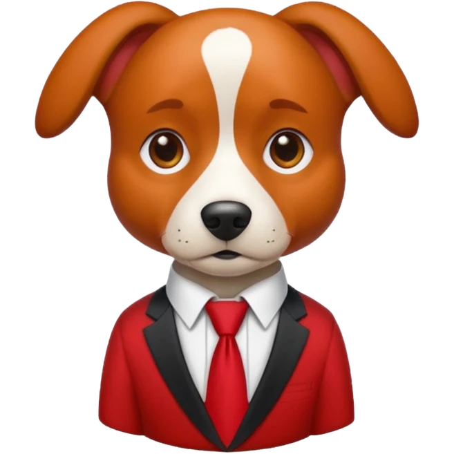 red dog with white tie,red shirt emoji