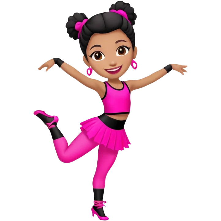 "A dancer in neon pink and black outfit with a smile and a look of surprise." emoji