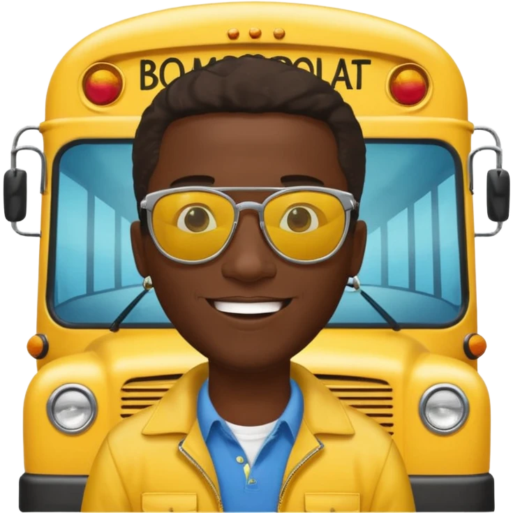 a school bus with a jamaican man saying bomboclat (speech buble) emoji
