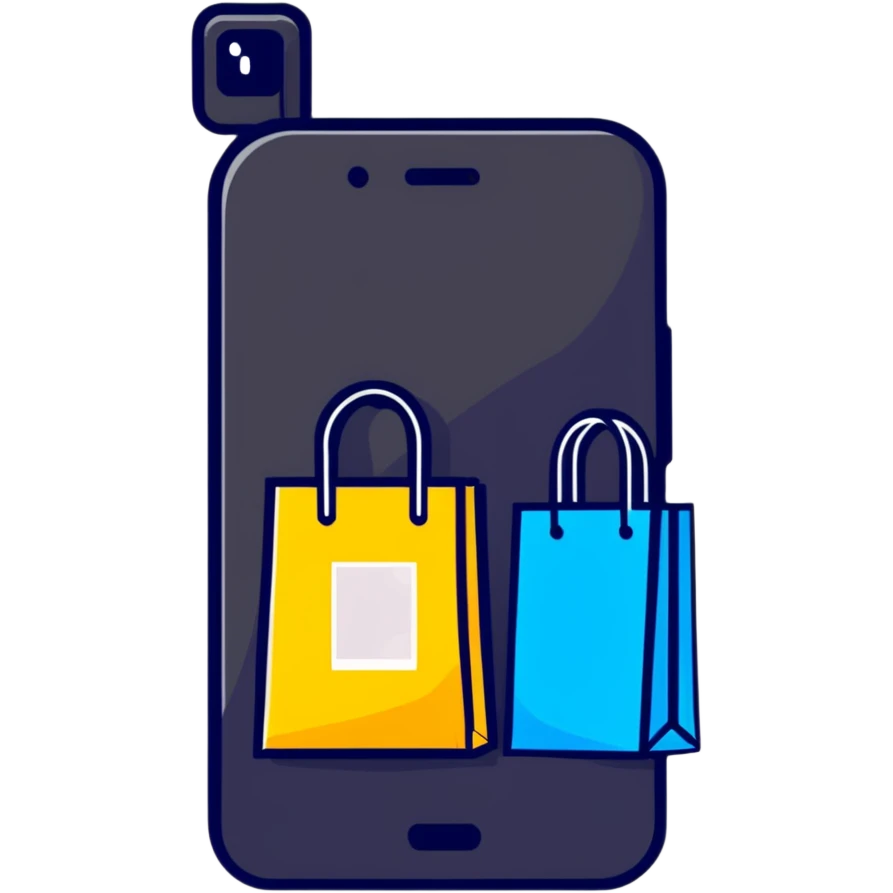 online shopping app with bag and smartphone emoji