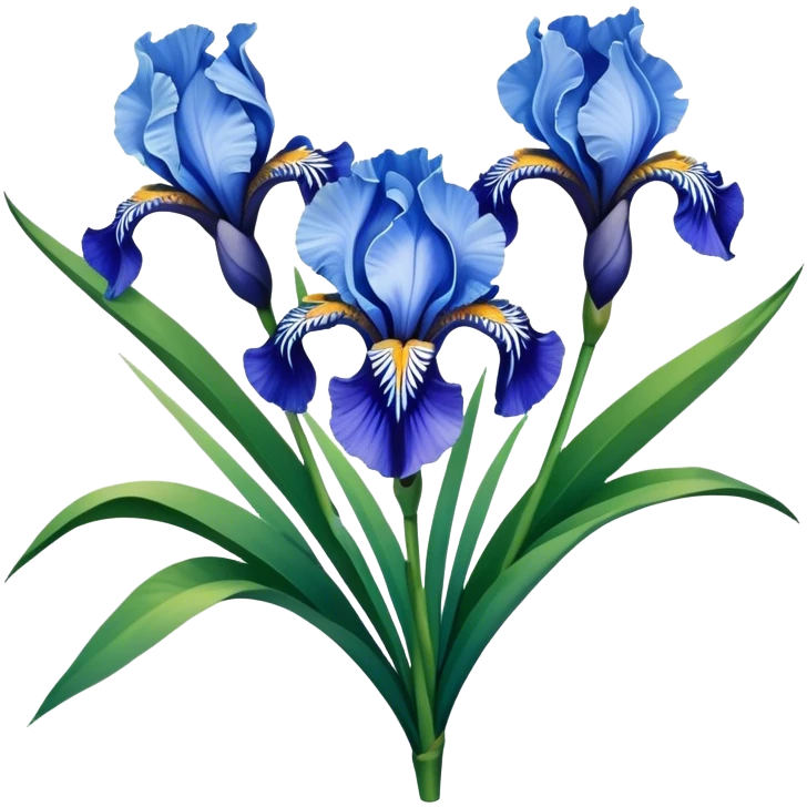 big bouquet Sky Blue Iris, luxuriant, leaf, bud emoji