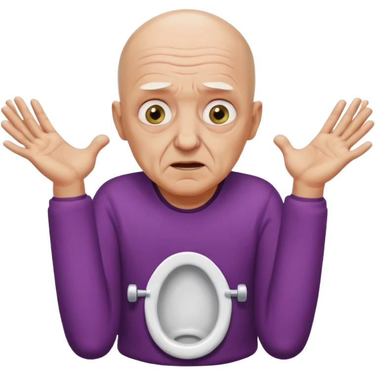 A bald person who’s very old is staring, he’s inside a toilet and his head is upright and looking at the camera with very wide eyes and his hands are putting pressure on his head, very scared expression and he’s shaking his butt emoji