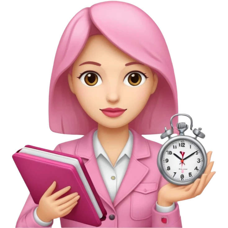 Libreta, reloj y un dolar rosa, de mujer emoji