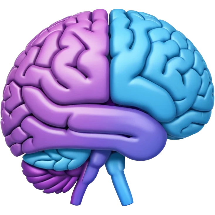 emoji icon of side view of brain with details of the brain structure and in detailed 3d rendring, colored to highlight different sections emoji