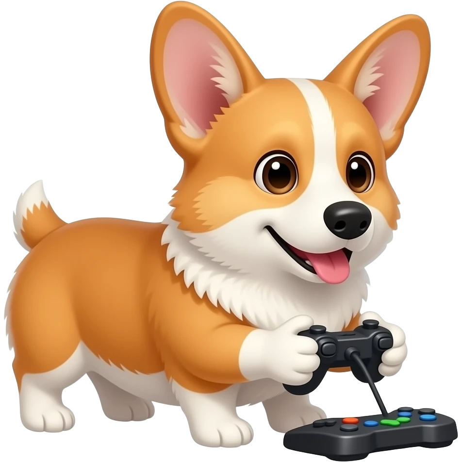 corgi playing computer game emoji