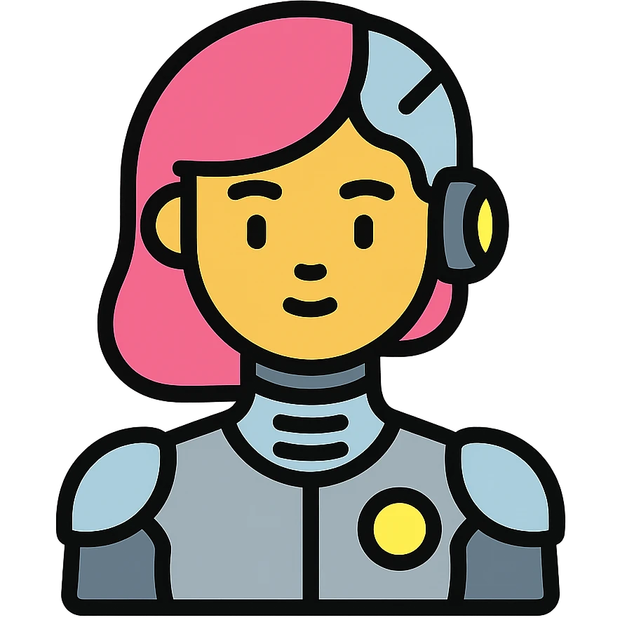 futuristic cyborg girl with metallic features and glowing accents emoji