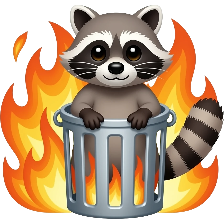 racoon in trash can on fire emoji