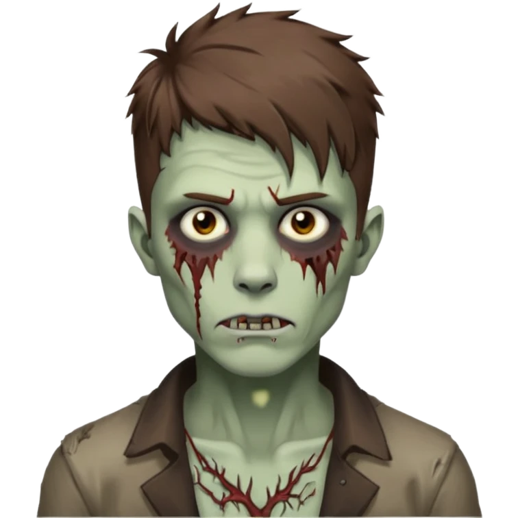 Masculine Zombie with lil bit curly medium brown hair in wolf cut hair style and bridge piercing  emoji