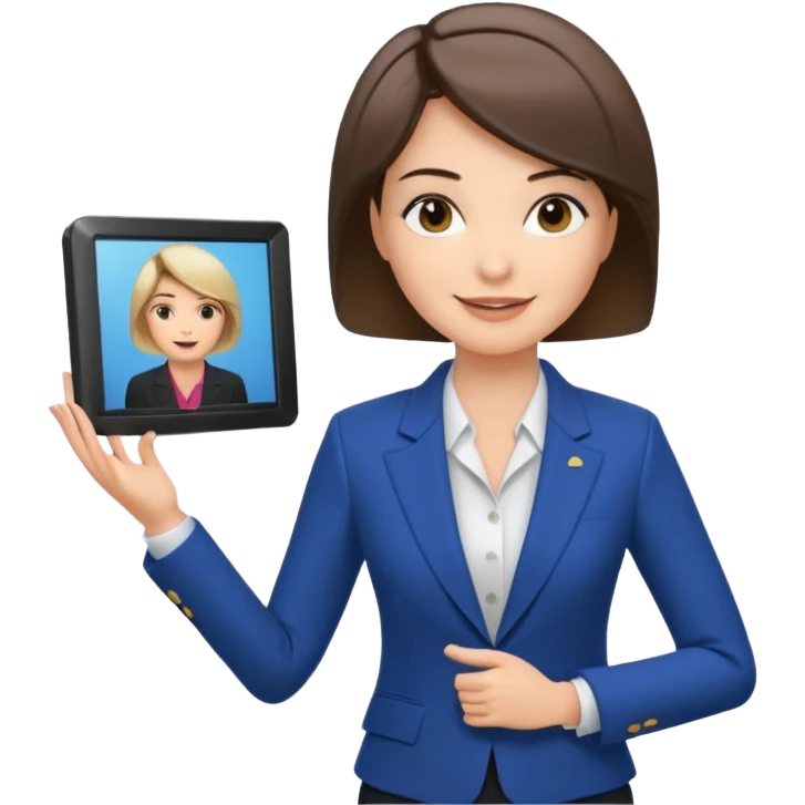 news anchor woman, with a screen with a prompter in front of her emoji