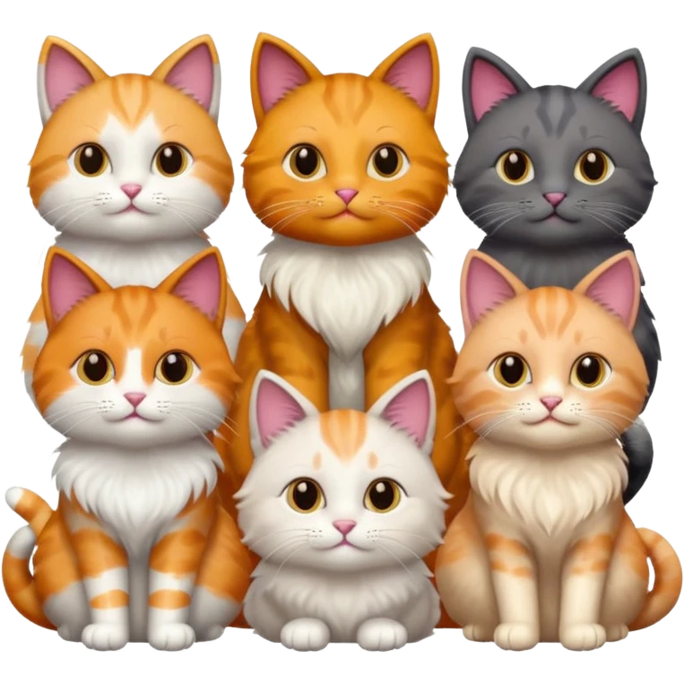 6 cats with different coloured coats emoji