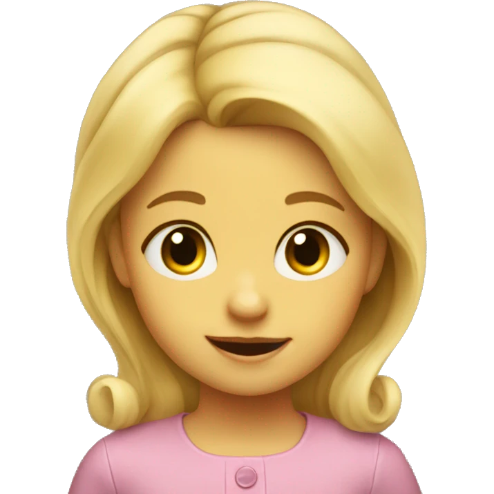 A blonde three year old Girl with a bee Face, making tun emoji