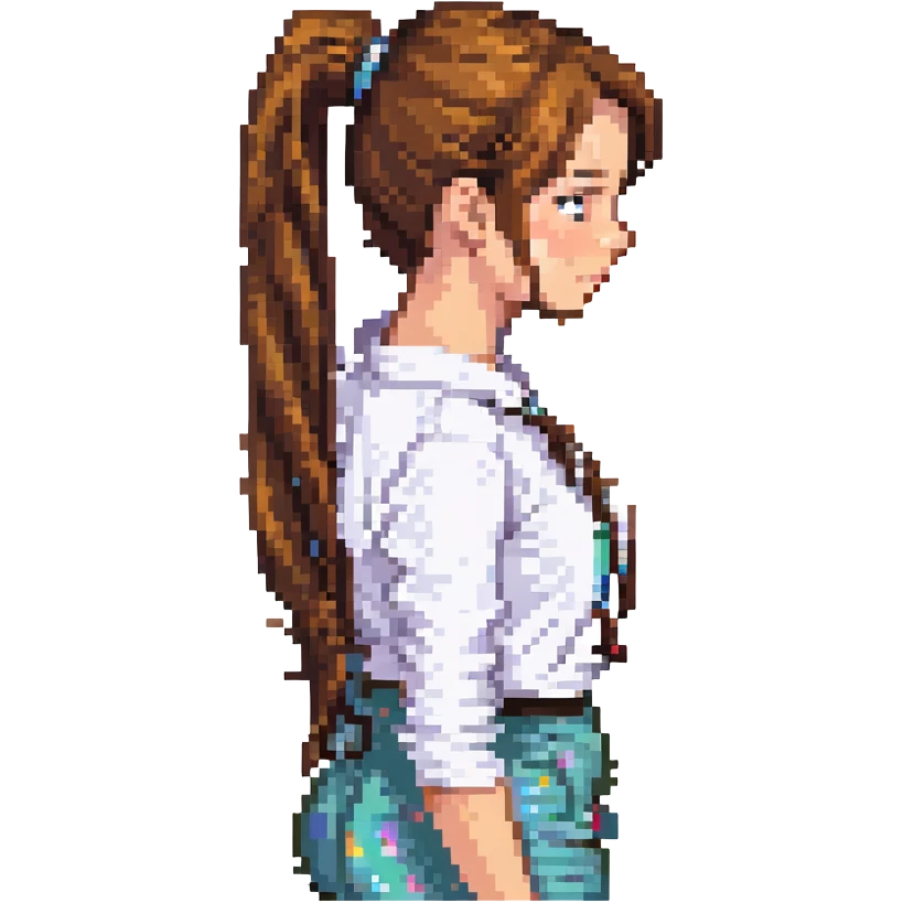 chica de cabello largo castaño con coleta emoji