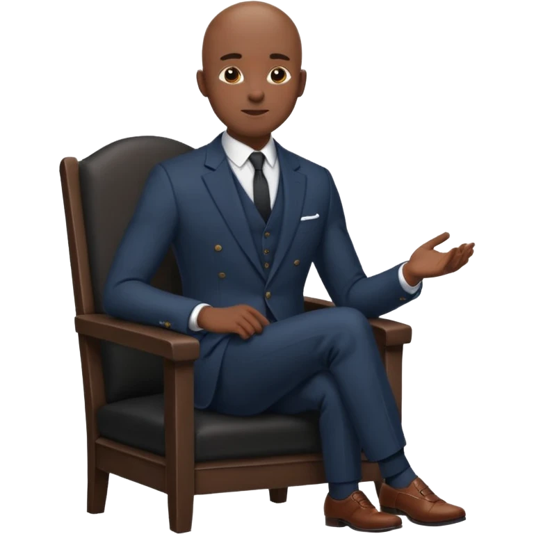 Black man, bald, in a suit, sitting on a chair  emoji