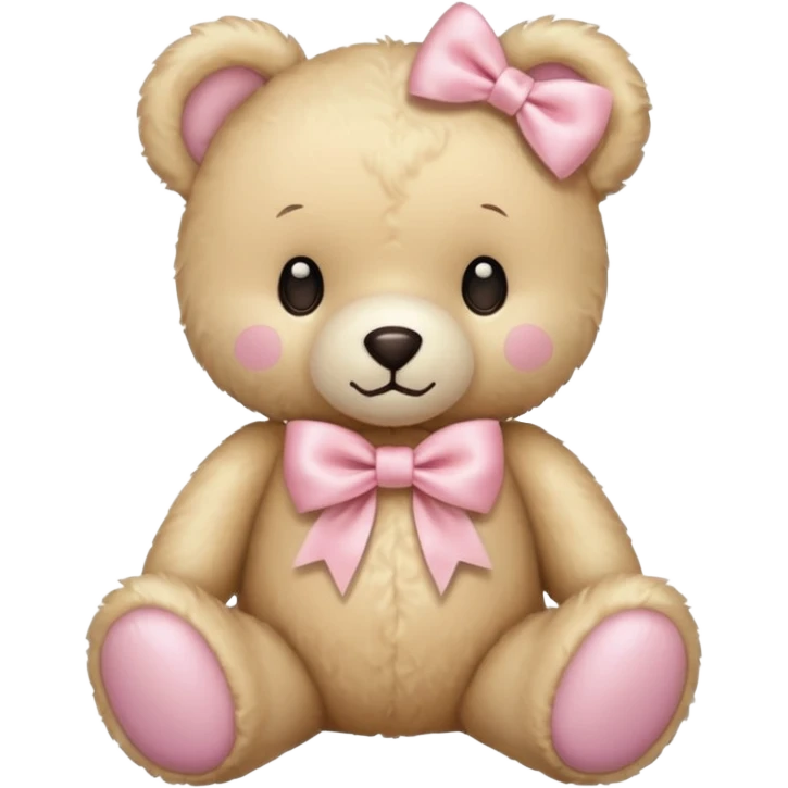 cream colored teddy bear with pastel pink bow emoji