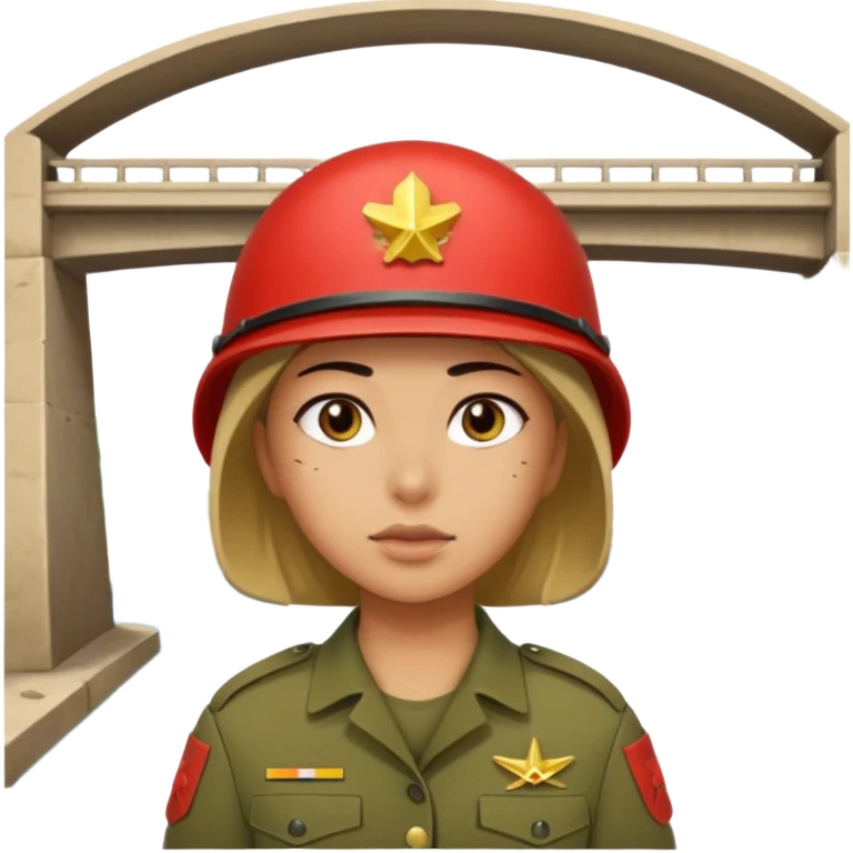 Female soldier covering under a bridge, with shelling happening all around emoji