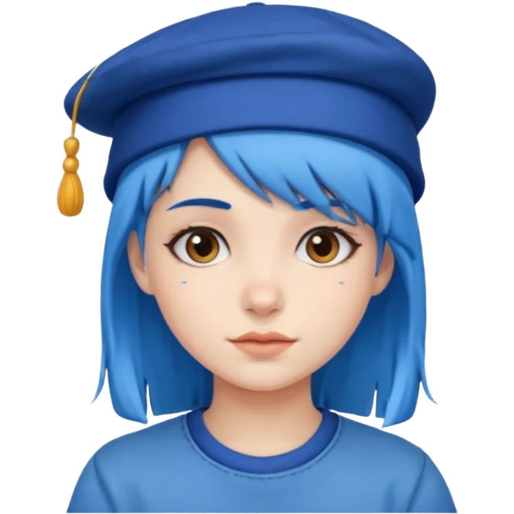 girl, blue hair, blue hat emoji
