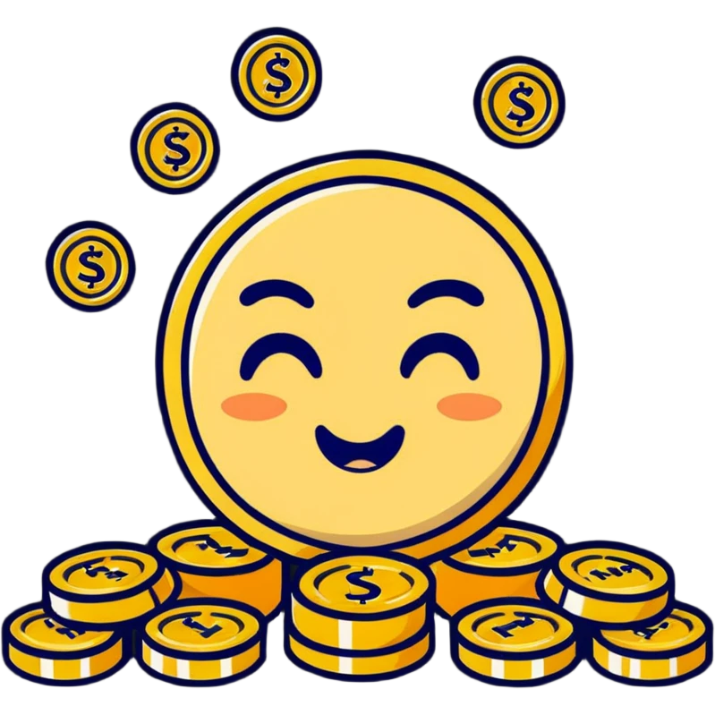 silly face with exaggeratedly large piles of gold coins, fun and excessive emoji