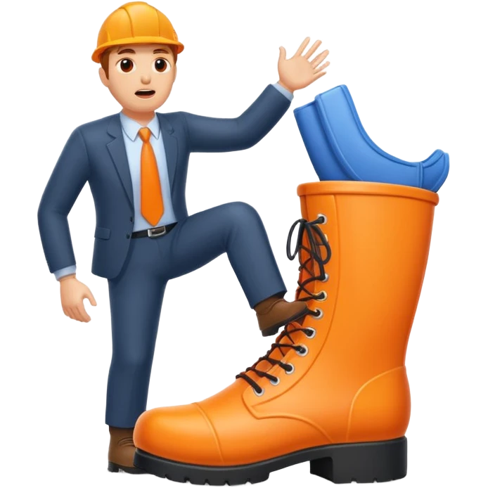 Giant orange boot stepping on an office worker  emoji