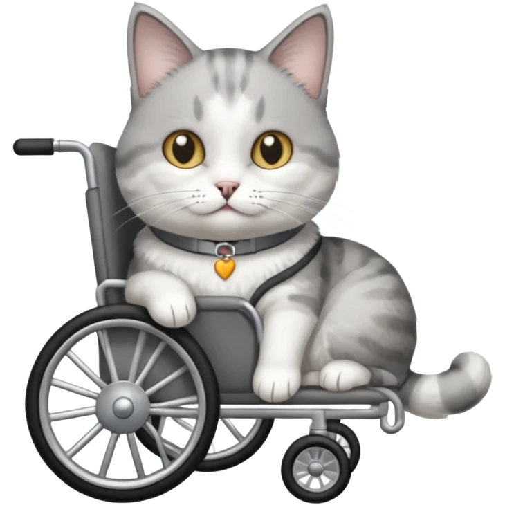 disabled grey and white cat in pet wheelchair emoji