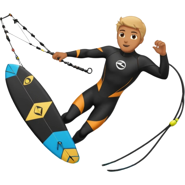 Kiter man con neopreno negro largo en el mar haciendo kite surf y un loop emoji