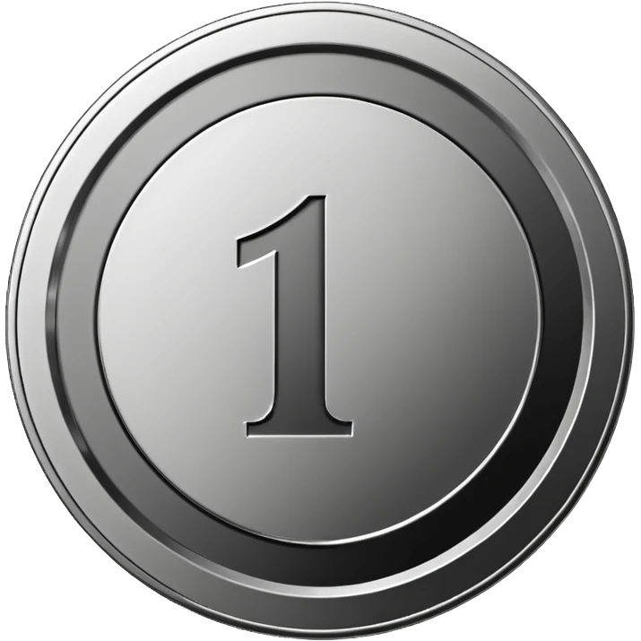 Emoji icon of a metal coin with engraved number 1, minimalist style, isolated, only metal color emoji