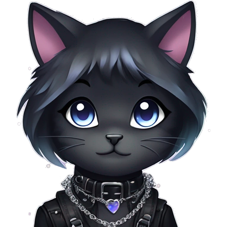 Gorgeous sparkly legendary gradient gothic dark techwear anime style anthro cat with blushing face aesthetic and pretty edgy black with collar and harness trending style emoji