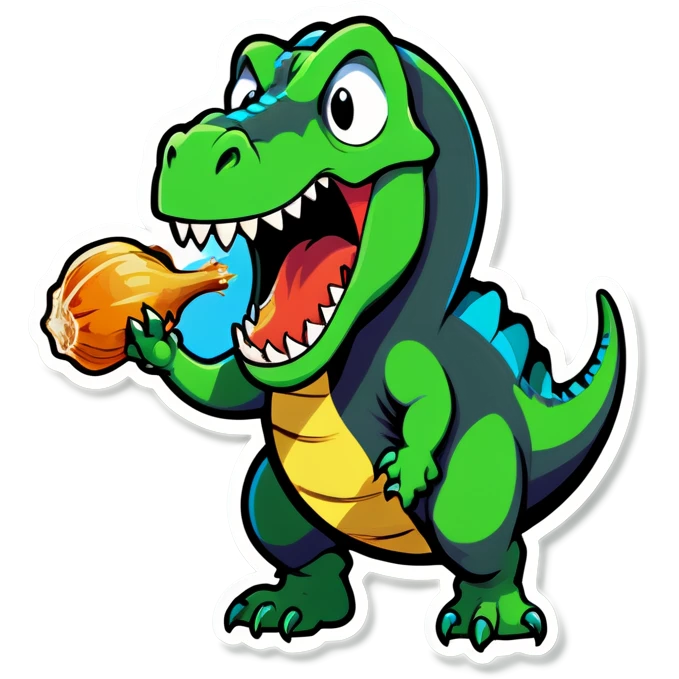 Dino yelling at garlic  emoji