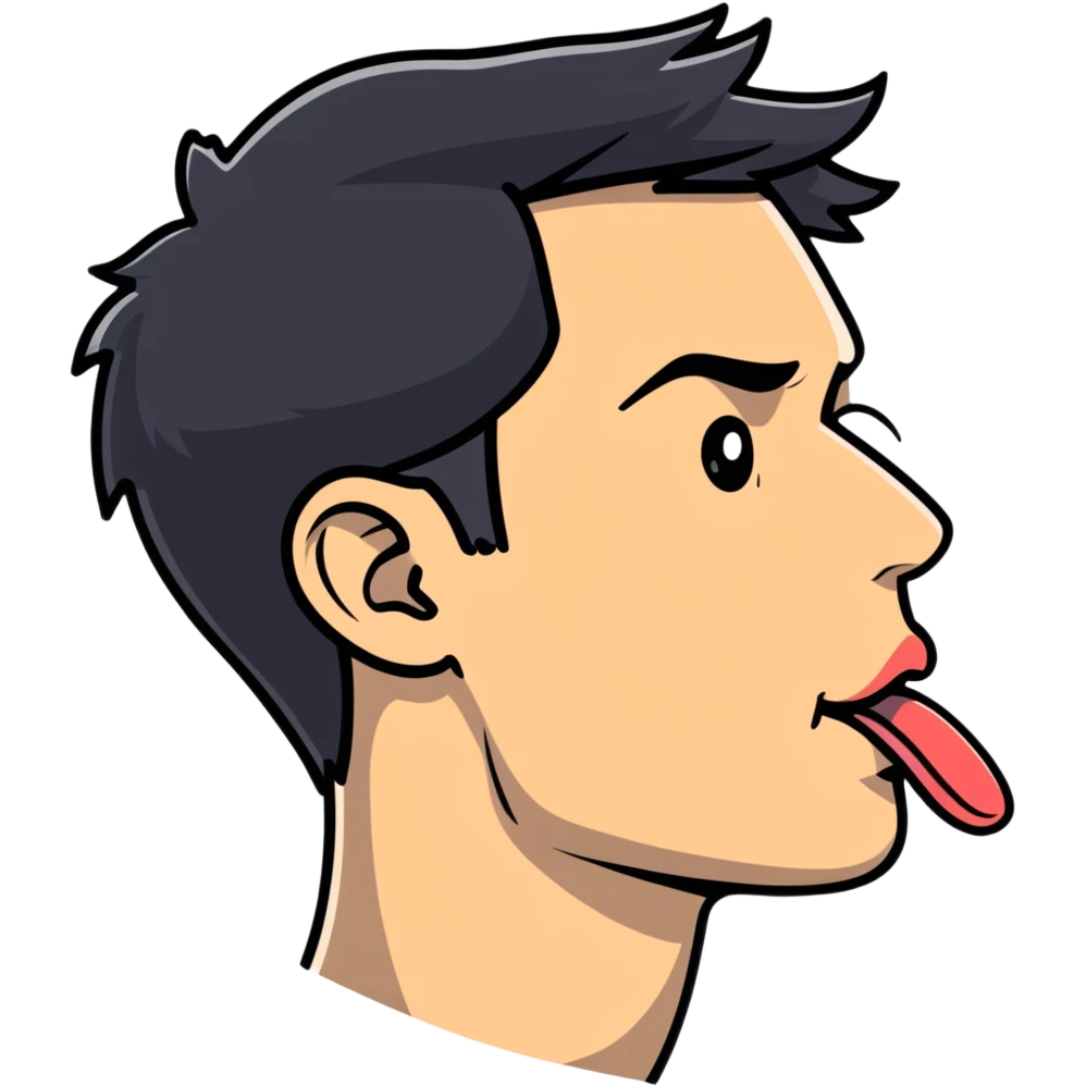 clear side profile of a man sticking his tongue out, complete side view showing the side of face emoji