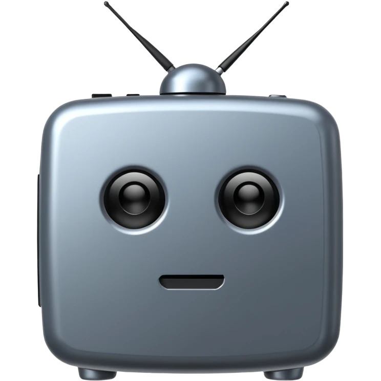 A 2d TV box facing the camera that reads AI that has antennas on it. It has no face. emoji