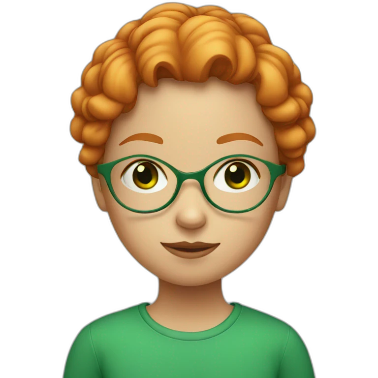 Ginger headed girl with green eyes and glasses emoji