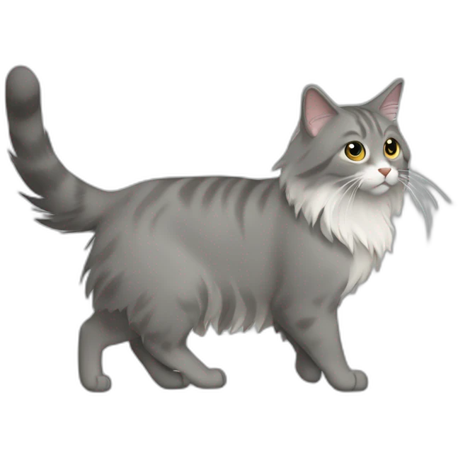 grey norweigian forest cat walking profile, furry tail emoji