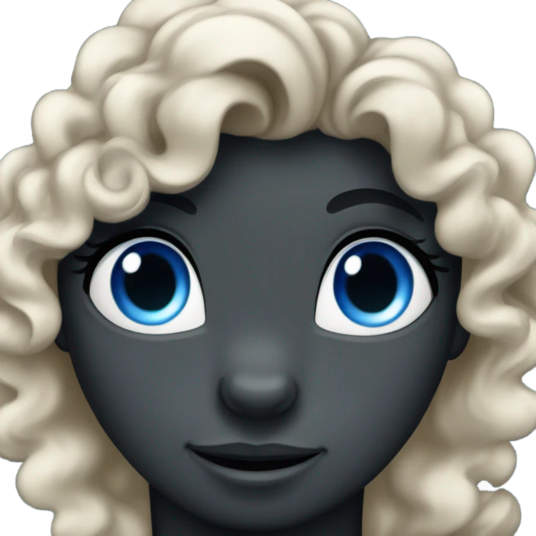 Black cute face of a horse with a women face curly hair and blue eyes emoji