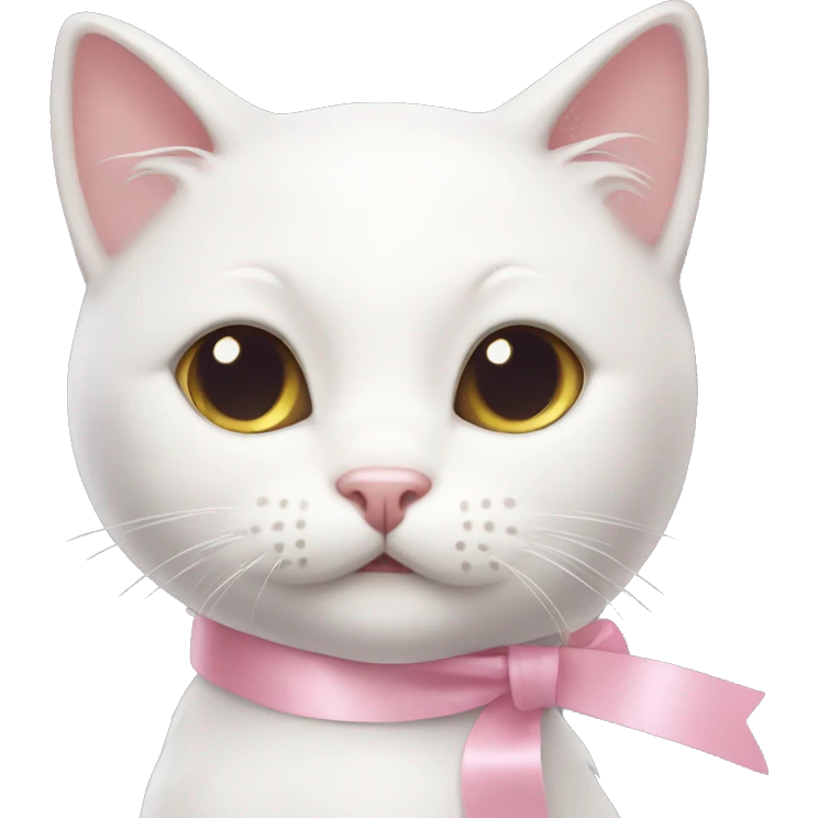 White kitty with pastel pink ribbon on head emoji