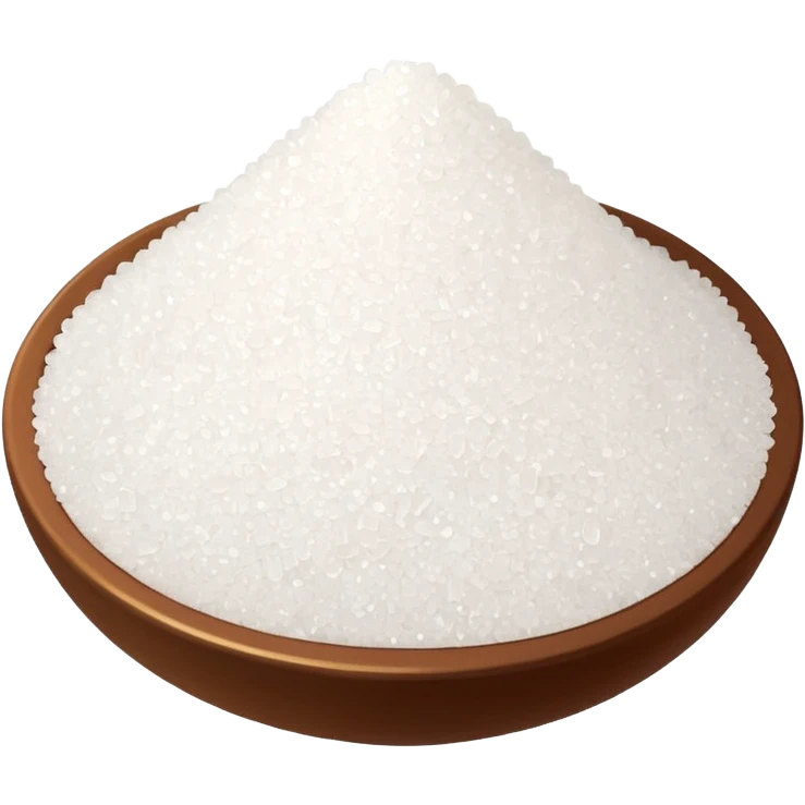 loose scatter of fine bright white granulated sugar, tiny uniform grains, crystalline sparkle, clean dry surface, even texture, soft lighting, subtle shadows, emoji scale emoji