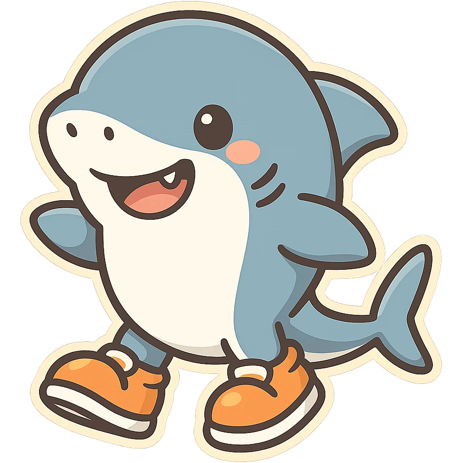 funny shark wearing shoes, playful and cute style emoji