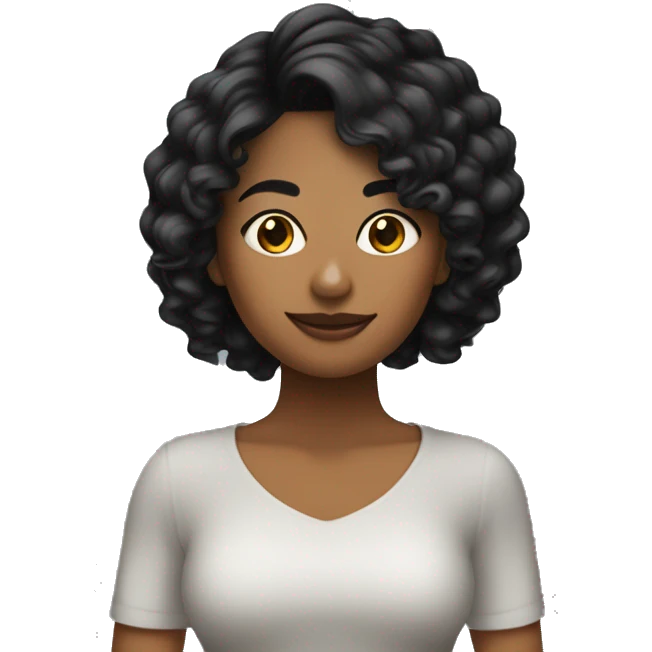 chica d cabello negro corto blanca de pie enzeñando una mano emoji