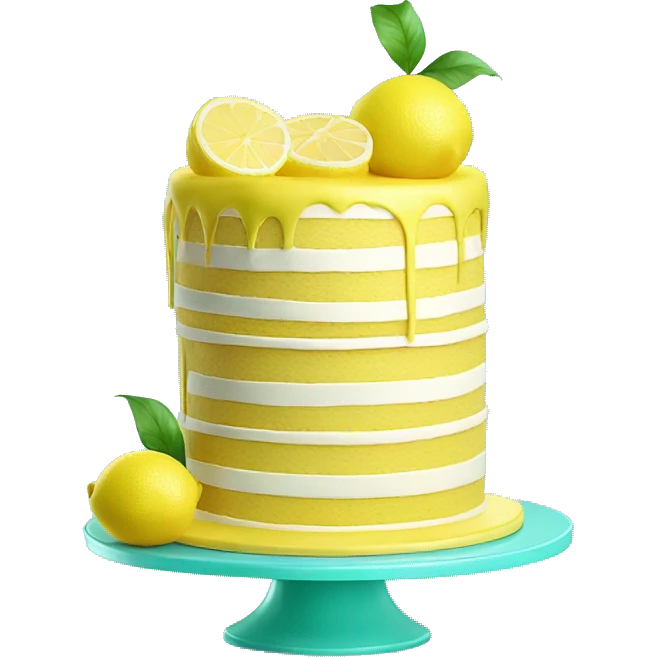 Isolated realistic layered lemon cake on tiffany blue cake stand. emoji