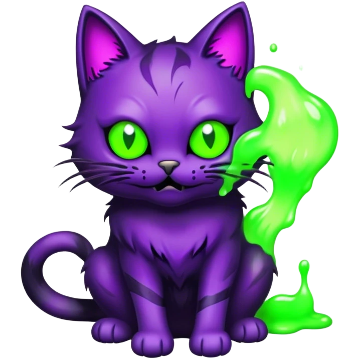 Make a purple and black halloween version haunted cat with green goo emoji