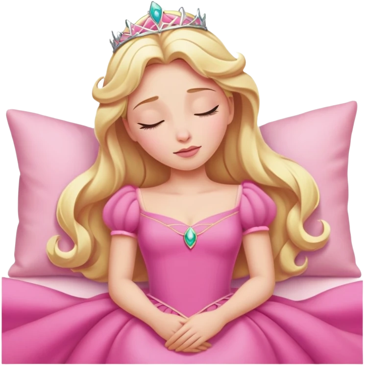 Sleeping Beauty Aurora from hips up, pink dress, blonde hair, minimal style, larger size emoji