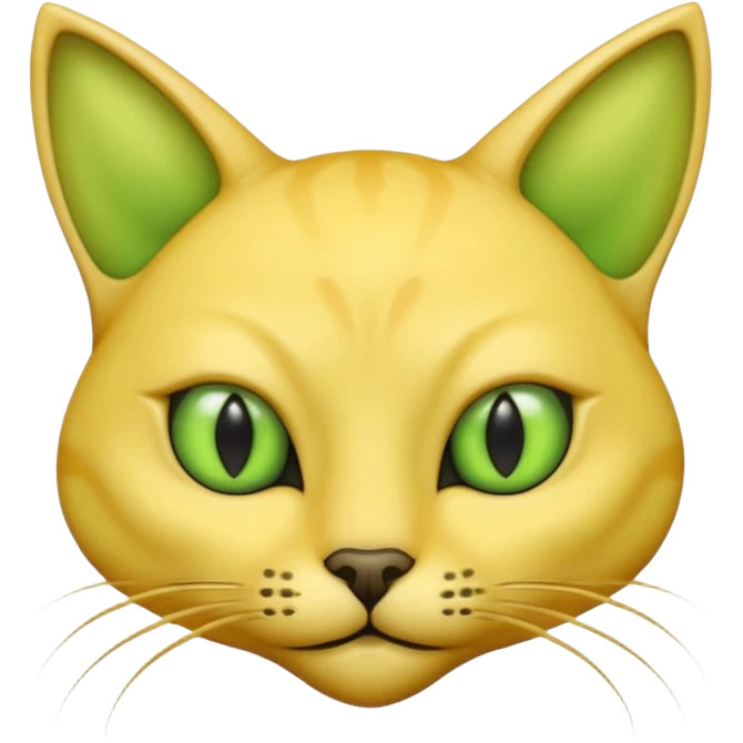 furless dark yellow alien cat face with green ailen eyes emoji